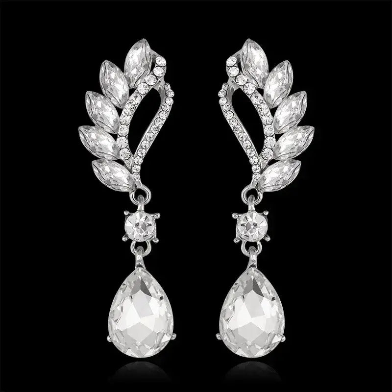 TREAZY Fashion Crystal Earrings featuring silver-colored zinc alloy drop earrings with leaf and teardrop crystal rhinestone design