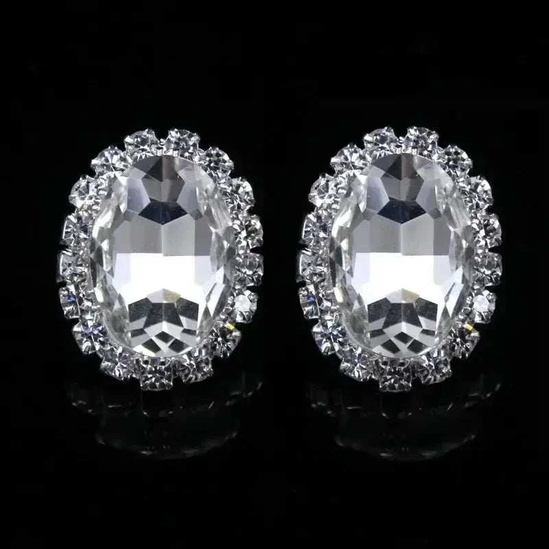 TREAZY Fashion Crystal Earrings silver color drop earrings with oval clear crystals surrounded by smaller crystals