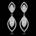 TREAZY Fashion Crystal Earrings silver plated drop earrings with intricate crystal rhinestone design in elegant bridal style