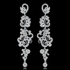 TREAZY Fashion Crystal Earrings silver plated crystal drop earrings with intricate floral and swirl plant pattern
