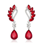 TREAZY Fashion Crystal Earrings silver plated drop earrings with red teardrop and marquise crystals in plant pattern design