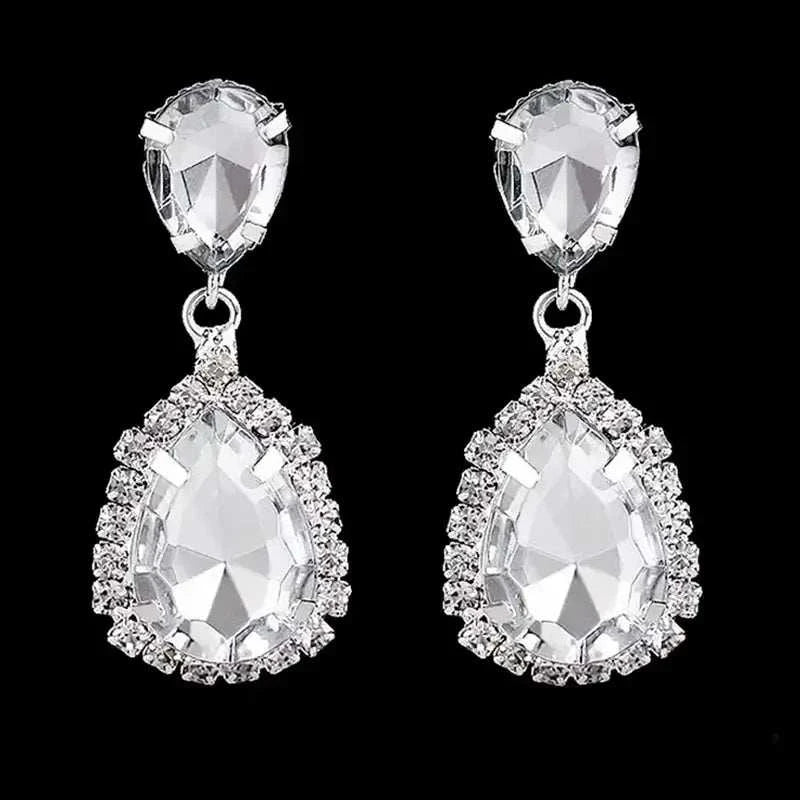 TREAZY Fashion Crystal Earrings silver color drop earrings with large teardrop crystals surrounded by smaller crystals