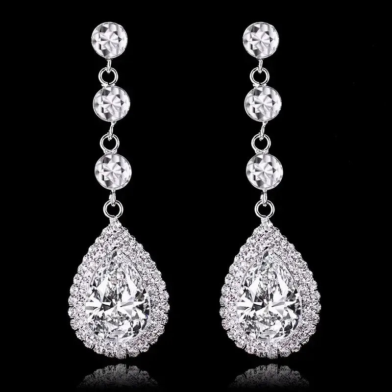 TREAZY Fashion Crystal Earrings silver color zinc alloy drop earrings with clear teardrop and round crystals