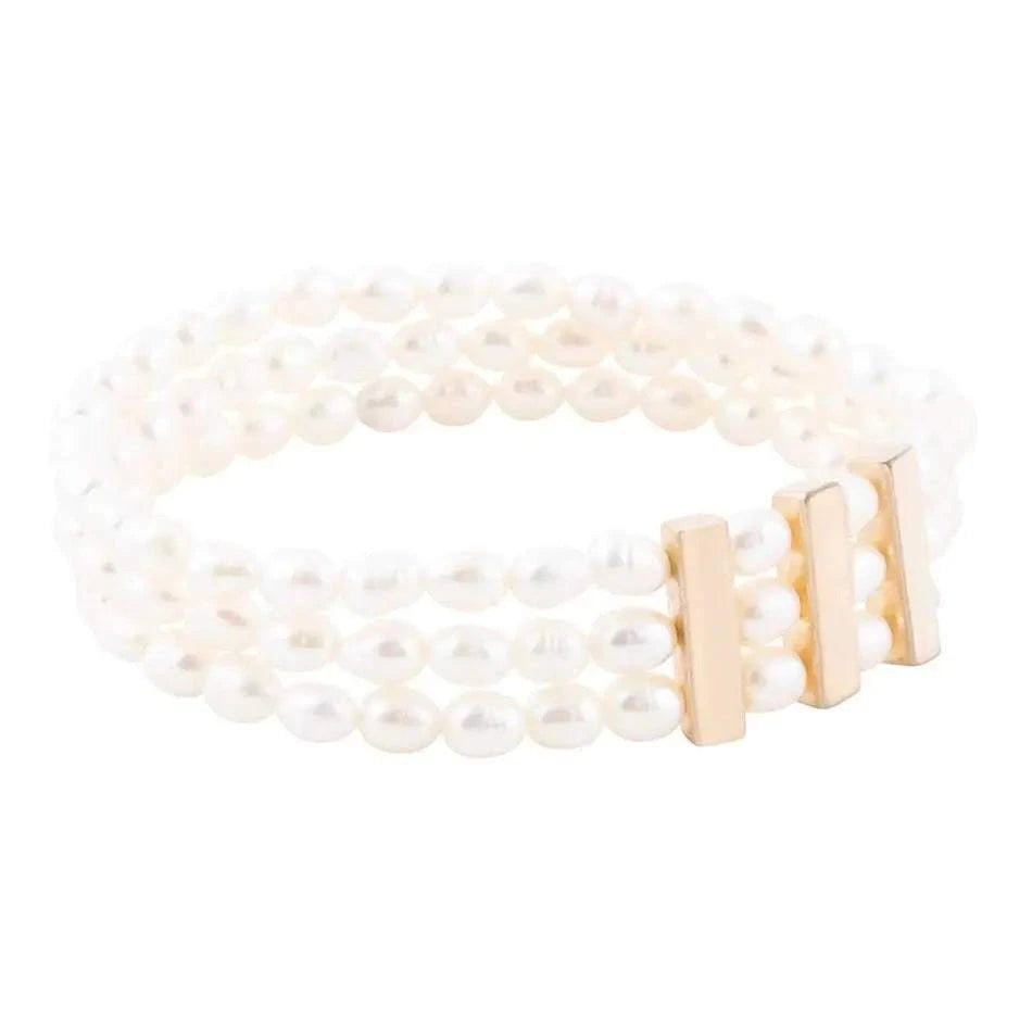 Triple Freshwater White Pearl Classic Golden Stretch Bracelet - Maven Couture IncBracelets