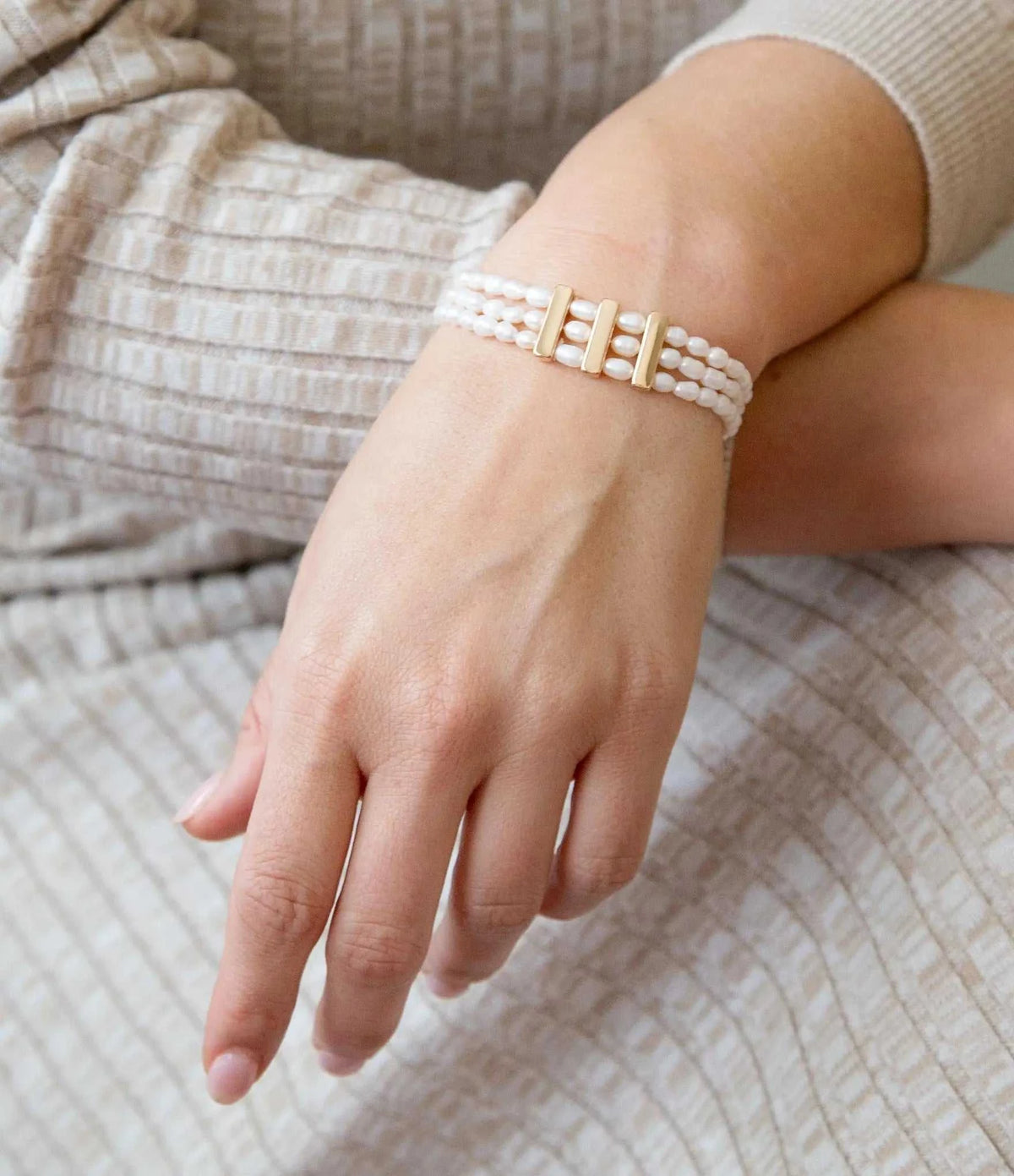 Triple Freshwater White Pearl Classic Golden Stretch Bracelet - Maven Couture IncBracelets