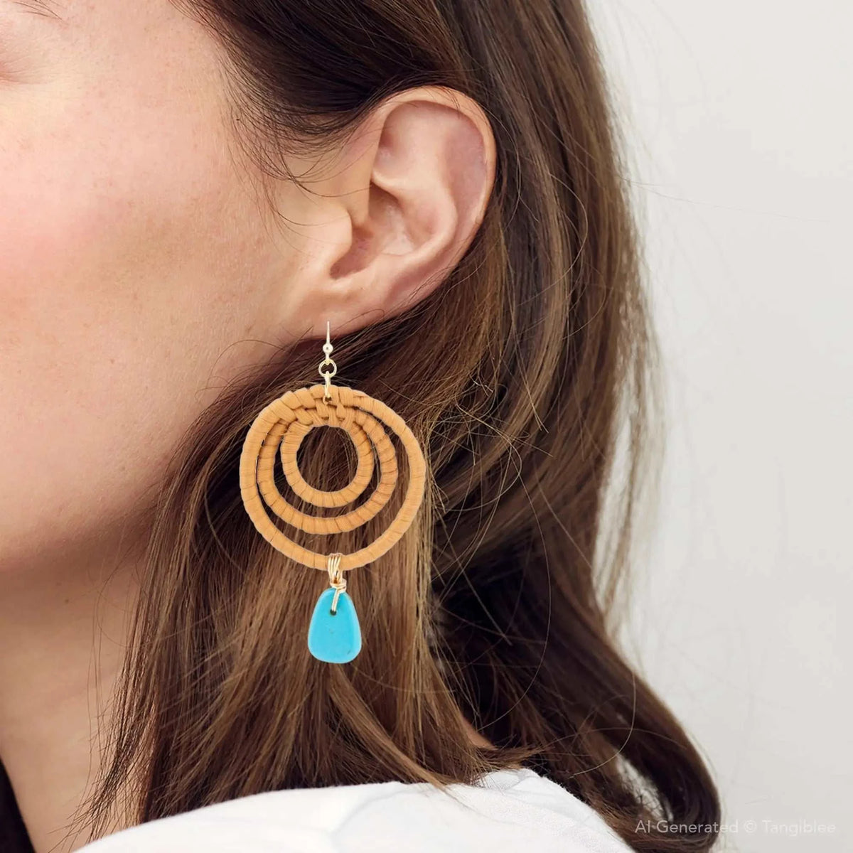 Tulum Blue Magnesite Rattan Golden Drop Earrings - Maven Couture IncEarring