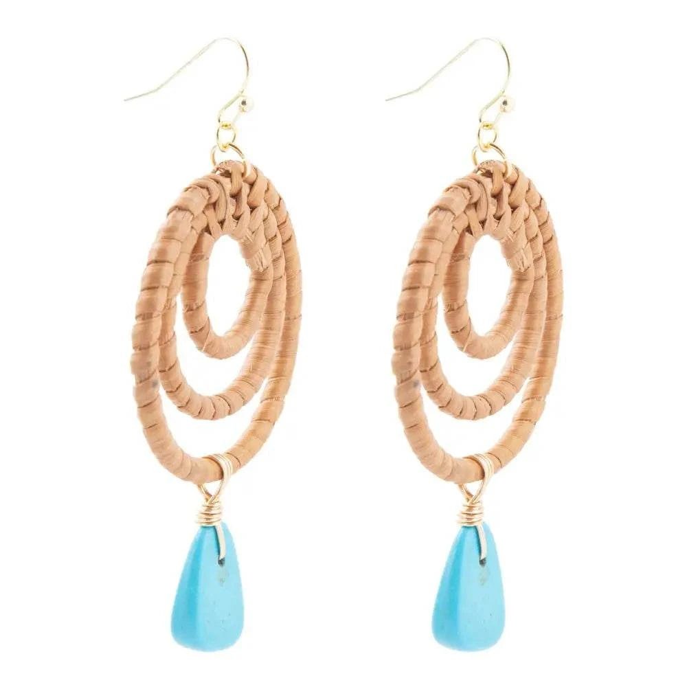 Tulum Blue Magnesite Rattan Golden Drop Earrings - Maven Couture IncEarring