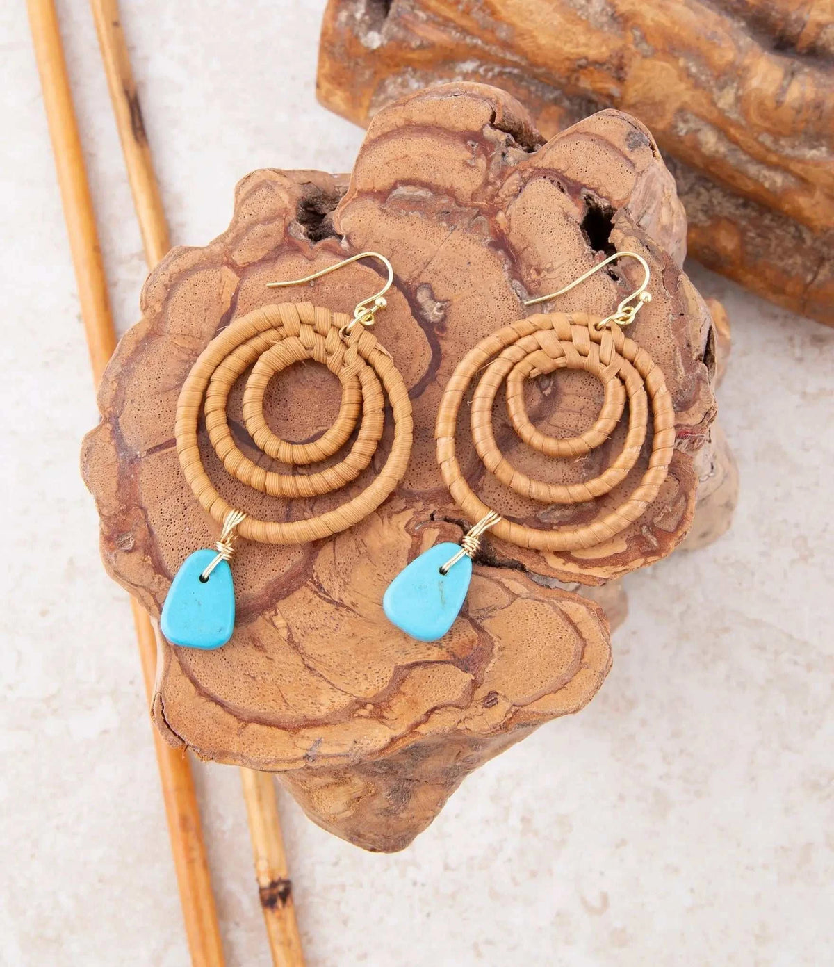 Tulum Blue Magnesite Rattan Golden Drop Earrings - Maven Couture IncEarring