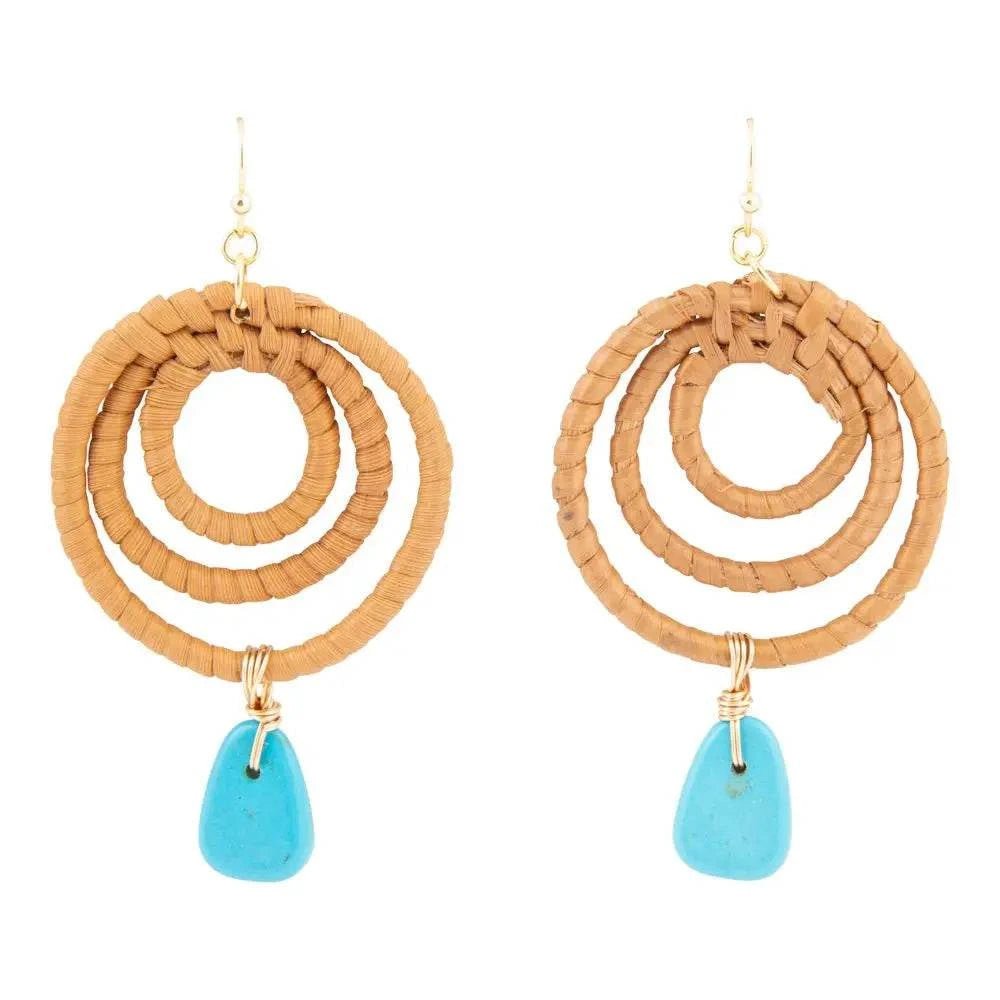 Tulum Blue Magnesite Rattan Golden Drop Earrings - Maven Couture IncEarring