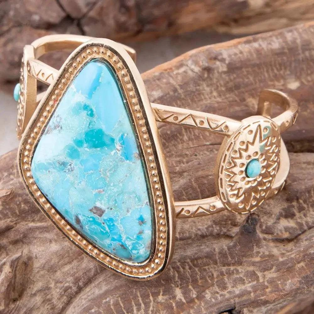 Tulum Blue Turquoise Golden Cuff Bracelet - Maven Couture IncBracelets