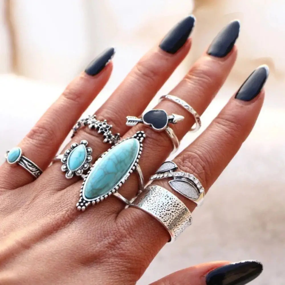 Turquoise alloy 8-piece ring set $9.99 8-piece turquoise, alloy care avoid wearing during exercise, as sweat will react