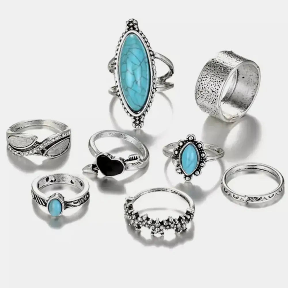 Turquoise alloy 8-piece ring set $9.99 8-piece turquoise, alloy care avoid wearing during exercise, as sweat will react