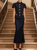 Tweed Jacket and Satin Skirt Set