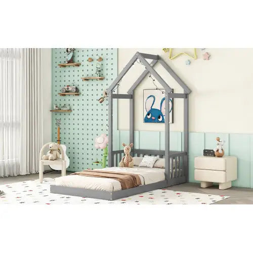 Elevate your chic bedroom with the twin house roof headboard in grey $185.99 specification product information item