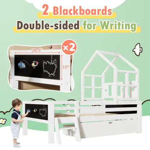 Twin size house bed with chic blackboards and storage innovation $399.99 specification product information item