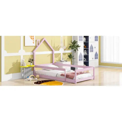 Charming twin size bed with house-shaped headboard in pink accents $199.99 specification product information item