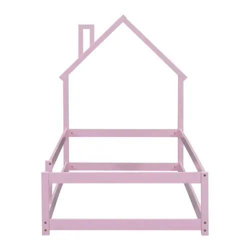 Charming twin size bed with house-shaped headboard in pink accents $199.99 specification product information item