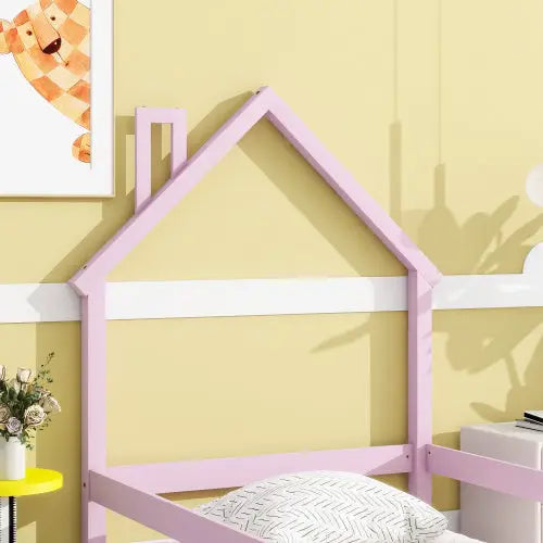 Charming twin size bed with house-shaped headboard in pink accents $199.99 specification product information item