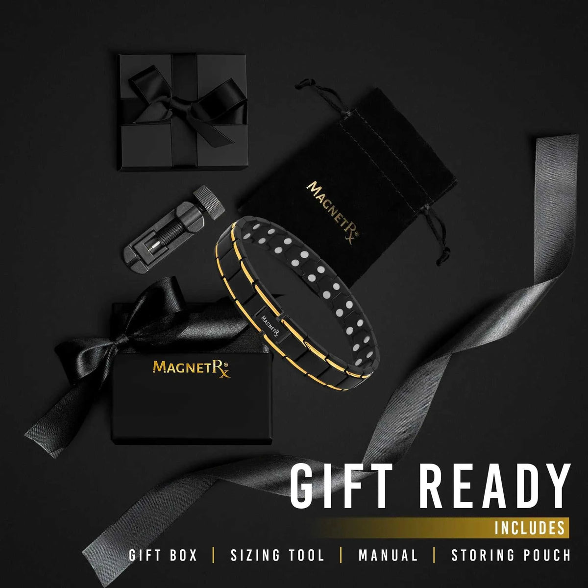 Ultra Strength Black & Gold Trim Magnetic Therapy Bracelet - Maven Couture IncBracelet