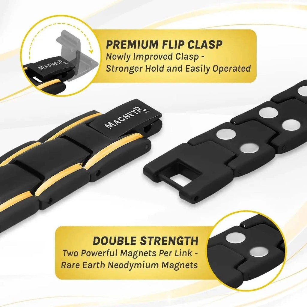 Ultra Strength Black & Gold Trim Magnetic Therapy Bracelet - Maven Couture IncBracelet