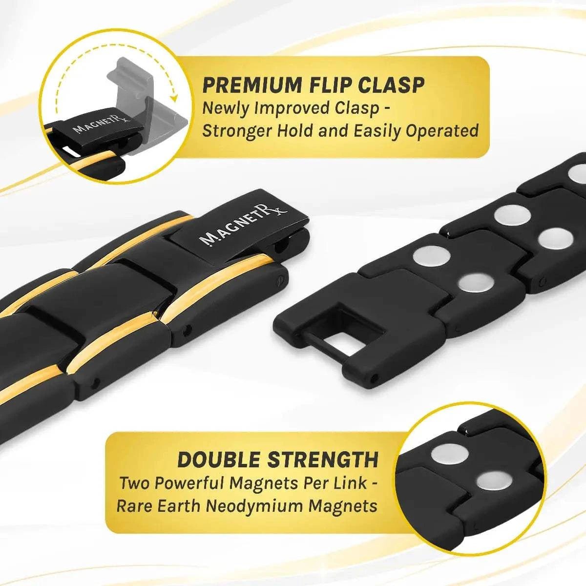 Ultra Strength Black & Gold Trim Magnetic Therapy Bracelet - Maven Couture IncBracelet