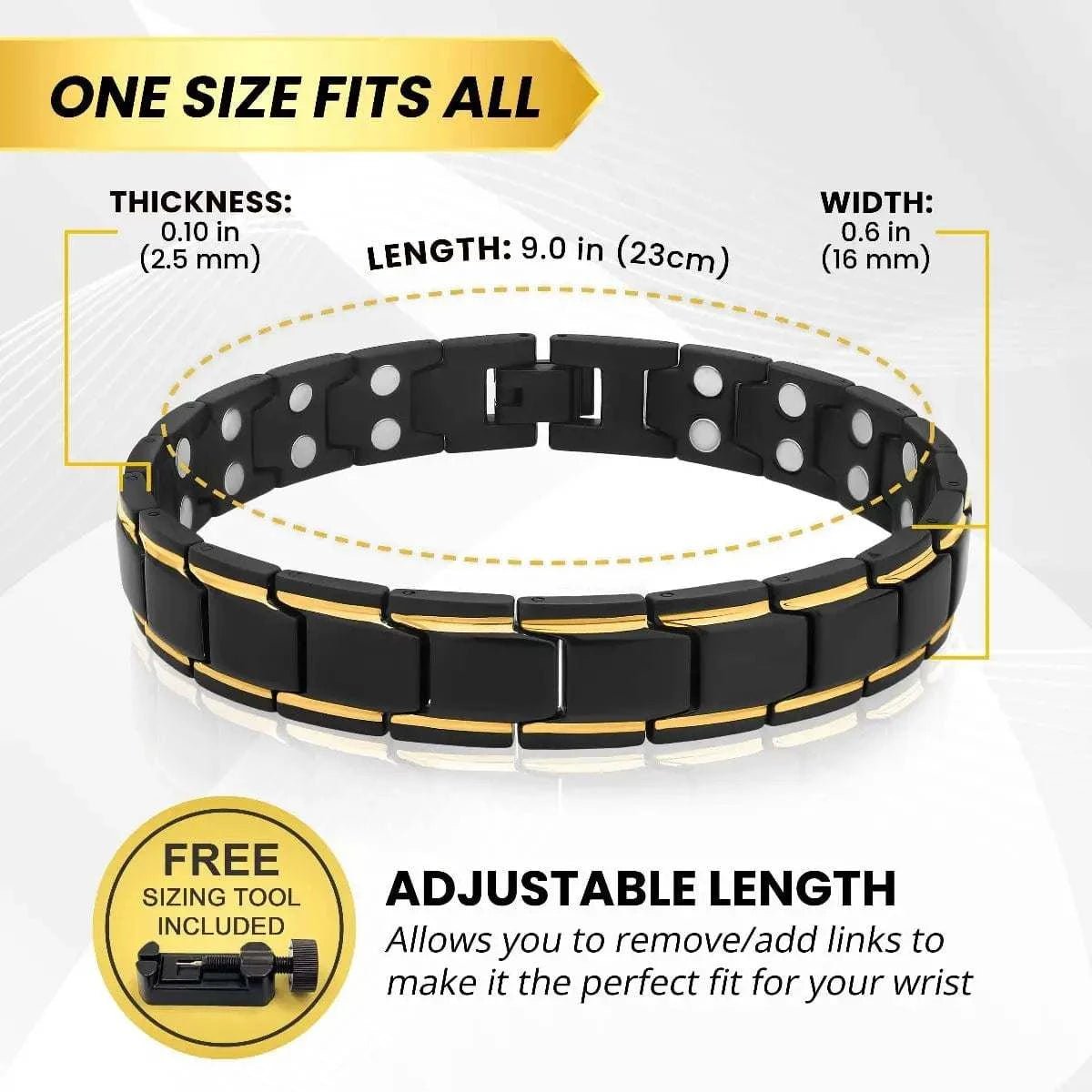 Ultra Strength Black & Gold Trim Magnetic Therapy Bracelet - Maven Couture IncBracelet