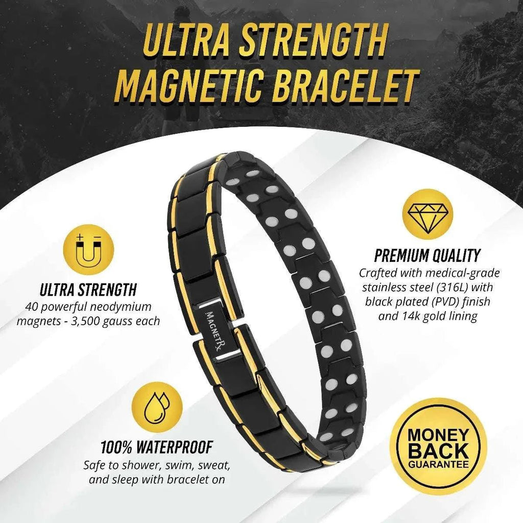 Ultra Strength Black & Gold Trim Magnetic Therapy Bracelet - Maven Couture IncBracelet