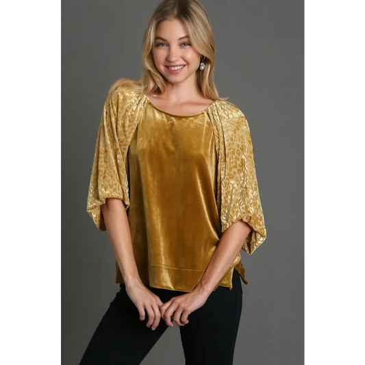 Leopard balloon sleeve velvet top for luxury fashion for women $53.54 the round neck leopard balloon sleeve velvet top