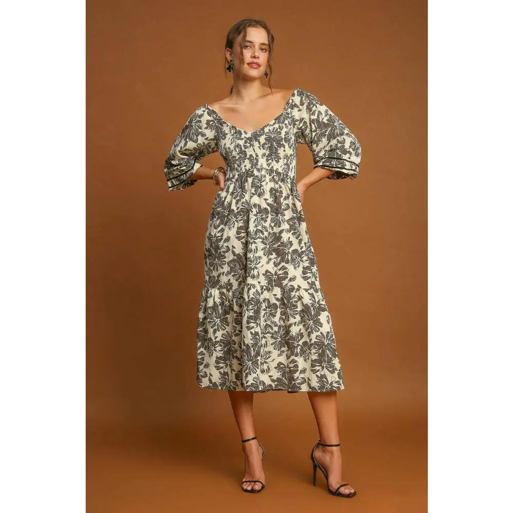 Elevate your wardrobe with timeless designer luxury fashion for women $44.75 the ruffle hem flower printed v-neck dress