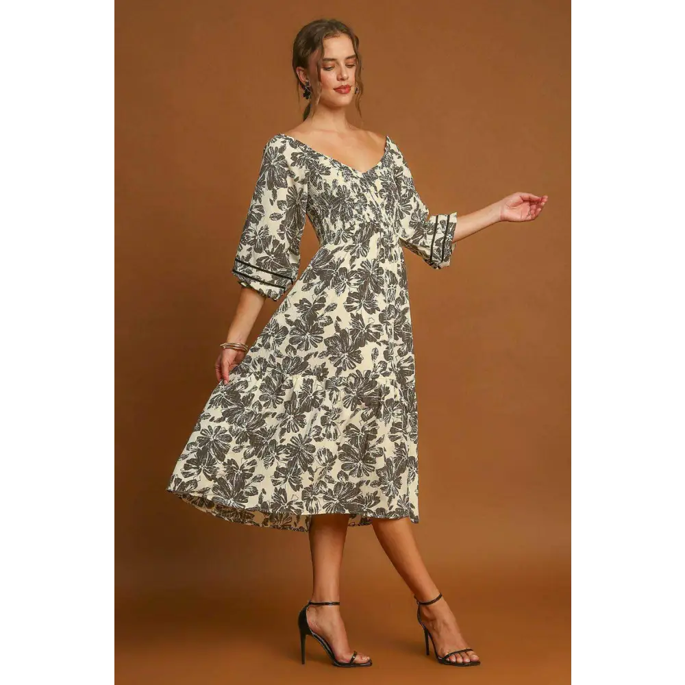 Elevate your wardrobe with timeless designer luxury fashion for women $44.75 the ruffle hem flower printed v-neck dress