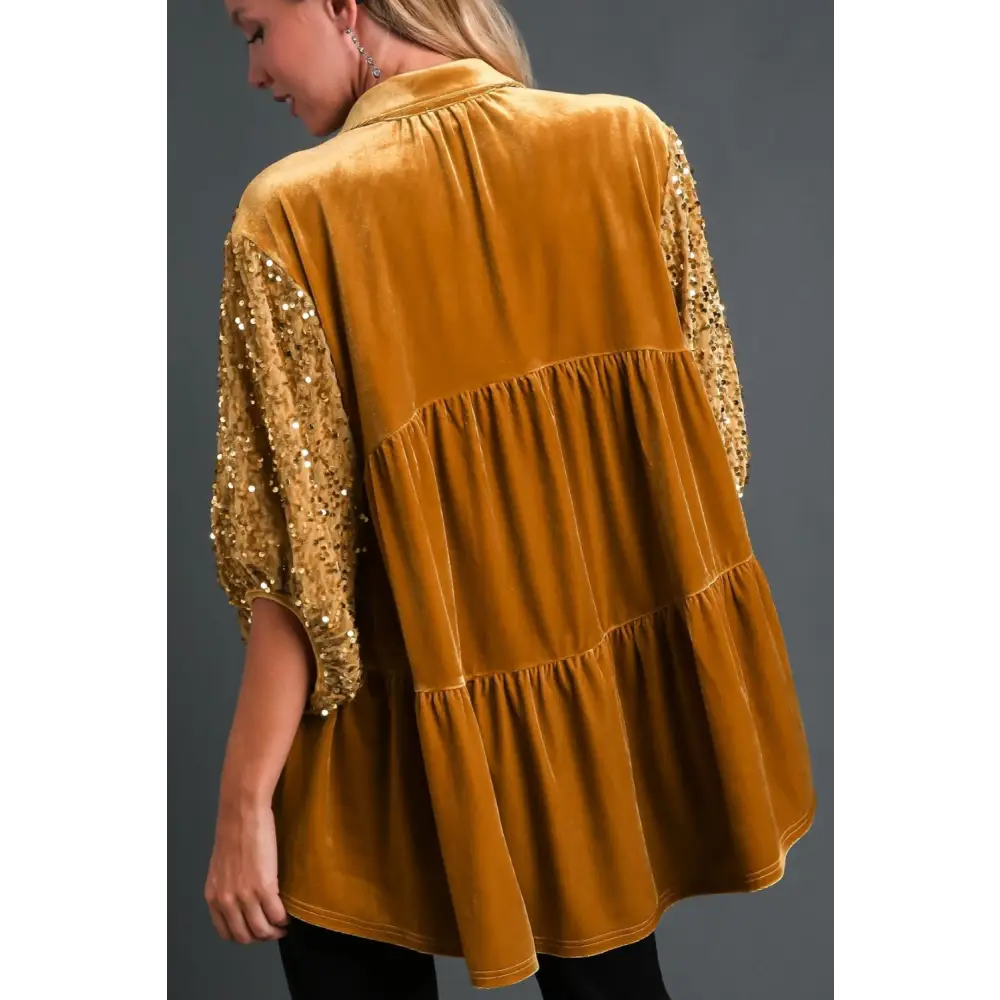 Umgee sequin detail tiered shirt in luxury fashion for women $54.99 introducing the sequin detail tiered back half