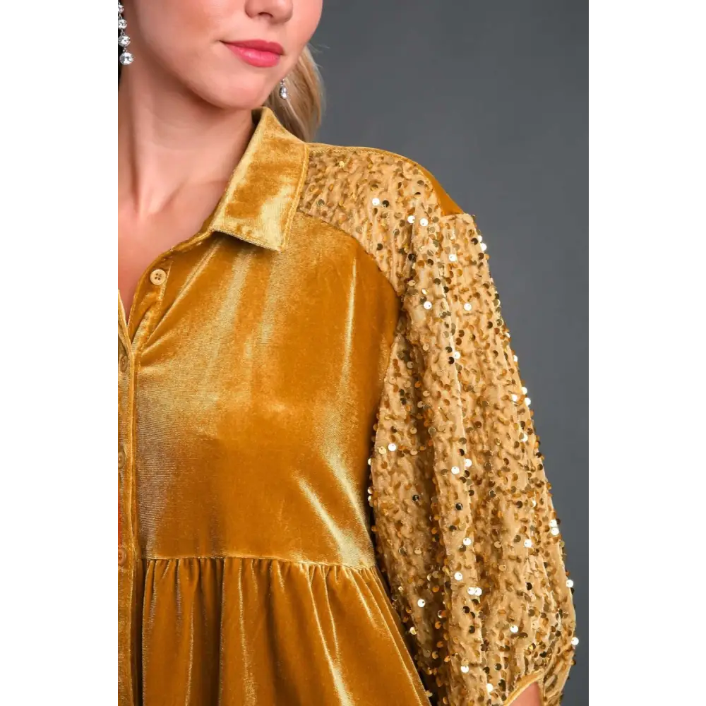 Umgee sequin detail tiered shirt in luxury fashion for women $54.99 introducing the sequin detail tiered back half