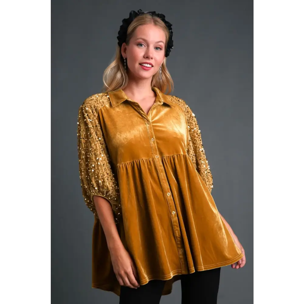 Umgee sequin detail tiered shirt in luxury fashion for women $54.99 introducing the sequin detail tiered back half