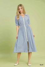 Umgee Striped Midi Dress with Front Zipper