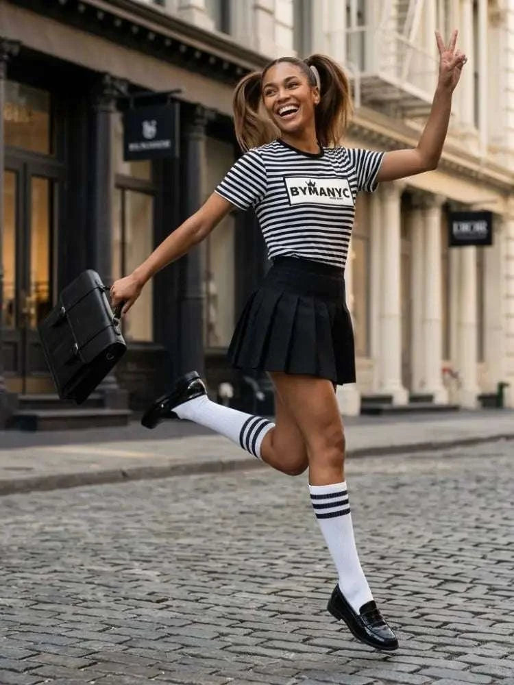 Unisex T Shirt BYMANYC New York New Collection NYC Black White Stripe Tee
