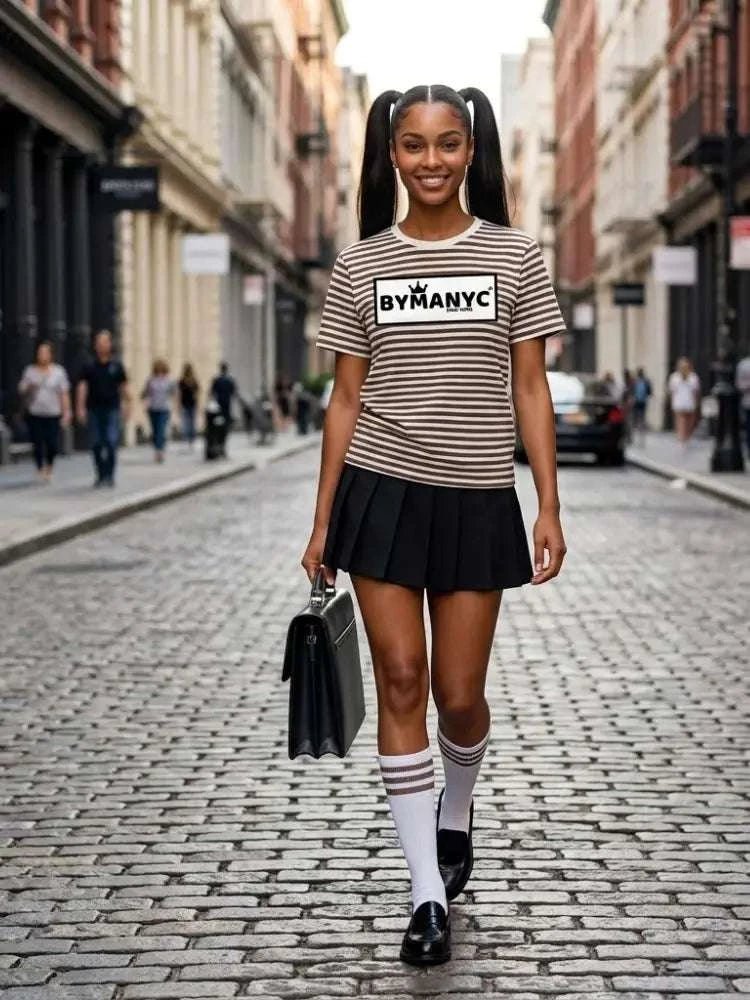 Unisex T Shirt BYMANYC New York New Collection NYC Natural Walnut Stripe Tee - Maven Couture Inctshirts