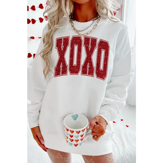 Luxury fashion for women xoxo glitter sweatshirt for stylish elegance $28.99 dazzling glitter for an eye-catching