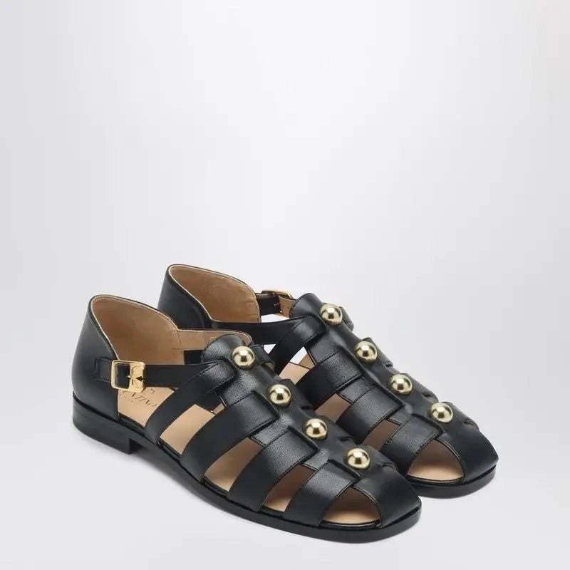 Valentino Garavani Black Leather Fisherman Sandals With Studs - Maven Couture IncMen's Sandals