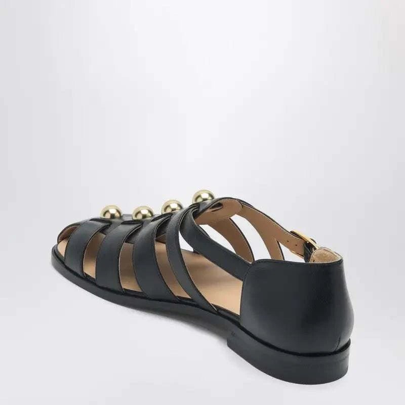 Valentino Garavani Black Leather Fisherman Sandals With Studs - Maven Couture IncMen's Sandals