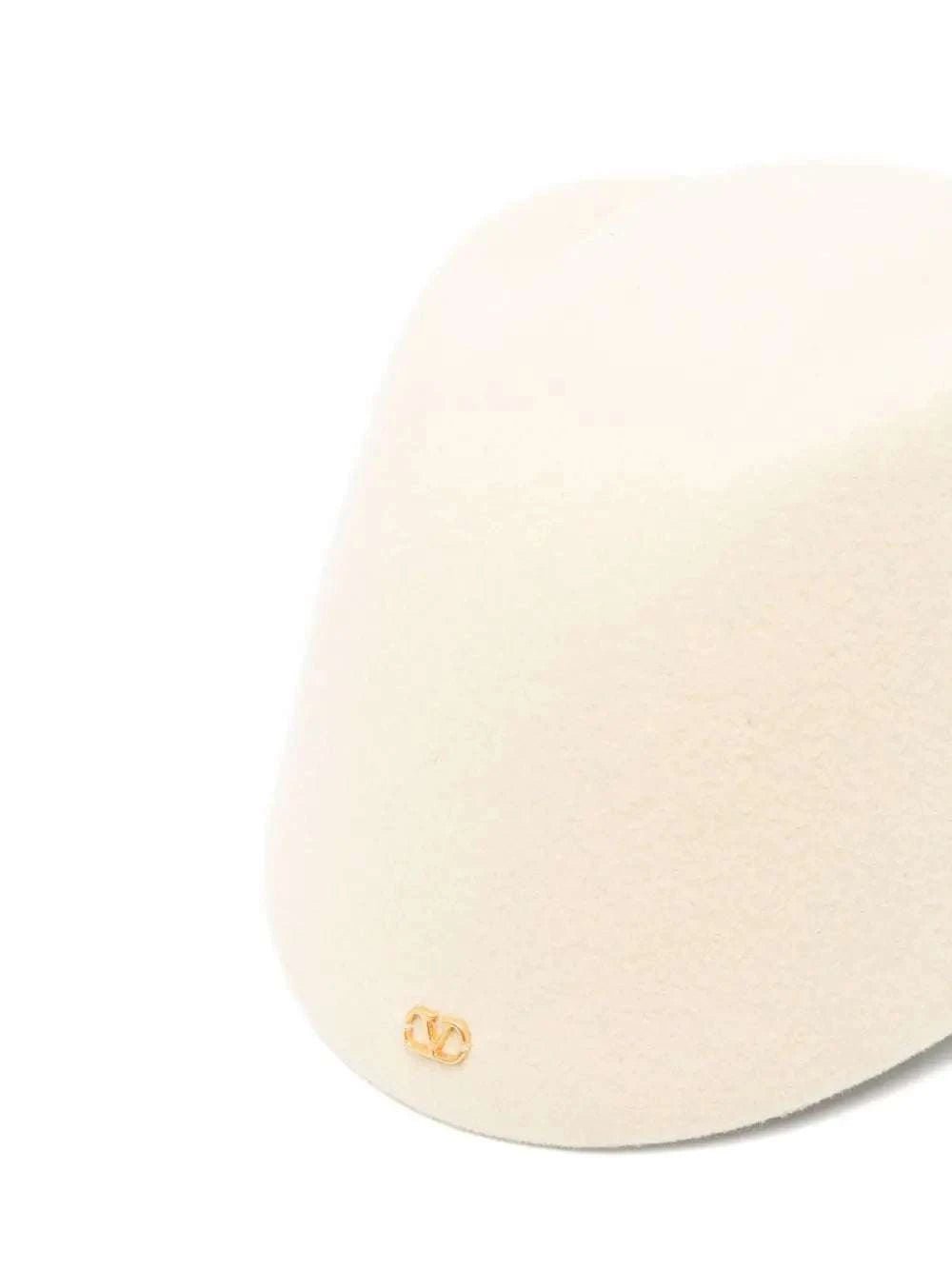 VALENTINO GARAVANI Men's Flat Crown Wool Hat with Gold-Tone Logo - Maven Couture IncCAPS & HATS