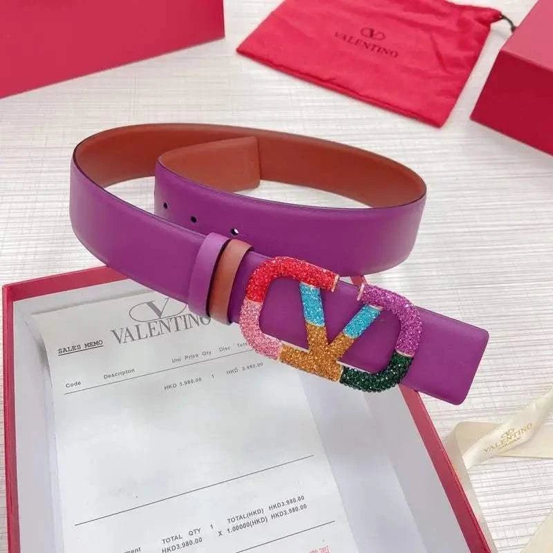 VALENTINO GARAVANI V logo Rainbow Reversible Leather Belt 'Brown/Purple' - Maven Couture Inc