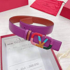 VALENTINO GARAVANI V logo Rainbow Reversible Leather Belt 'Brown/Purple' - Maven Couture Inc