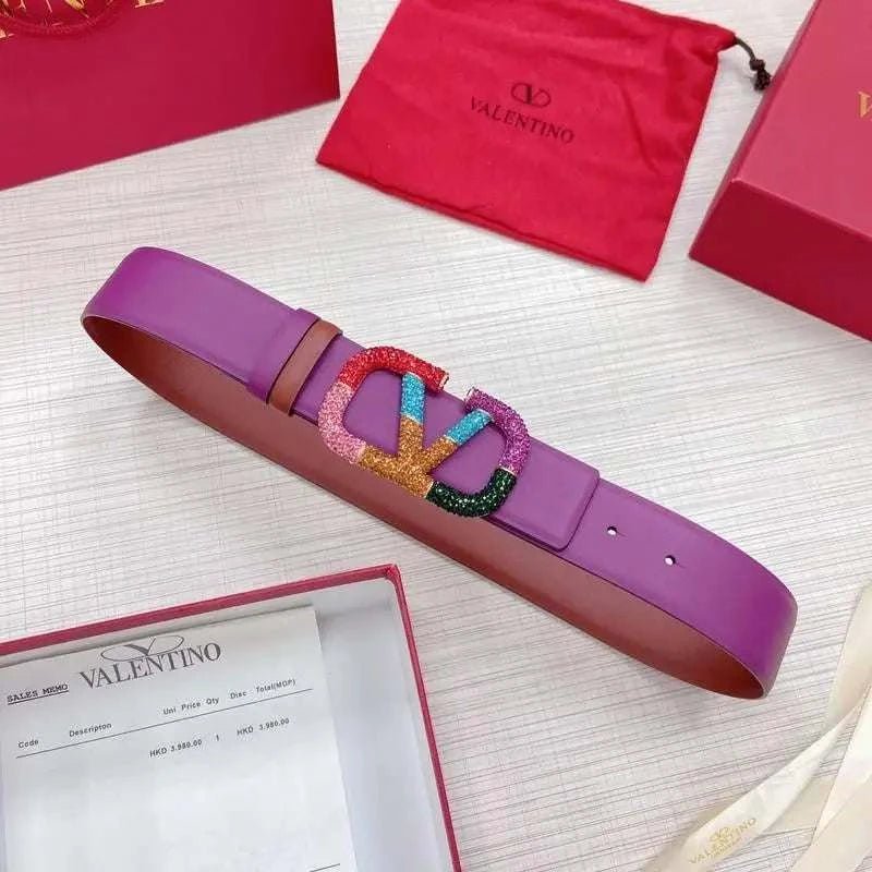 VALENTINO GARAVANI V logo Rainbow Reversible Leather Belt 'Brown/Purple' - Maven Couture Inc