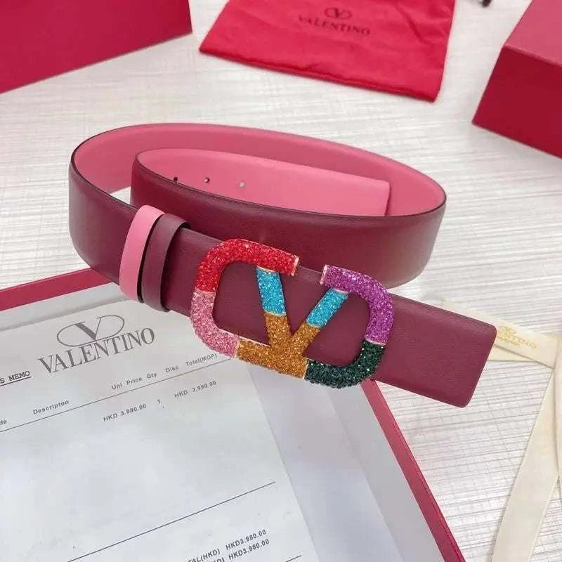 VALENTINO GARAVANI V logo Rainbow Reversible Leather Belt 'Pink/Brown' - Maven Couture Inc