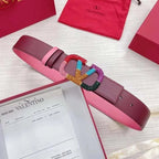 VALENTINO GARAVANI V logo Rainbow Reversible Leather Belt 'Pink/Brown' - Maven Couture Inc