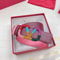 VALENTINO GARAVANI V logo Rainbow Reversible Leather Belt 'Pink/Brown' - Maven Couture Inc