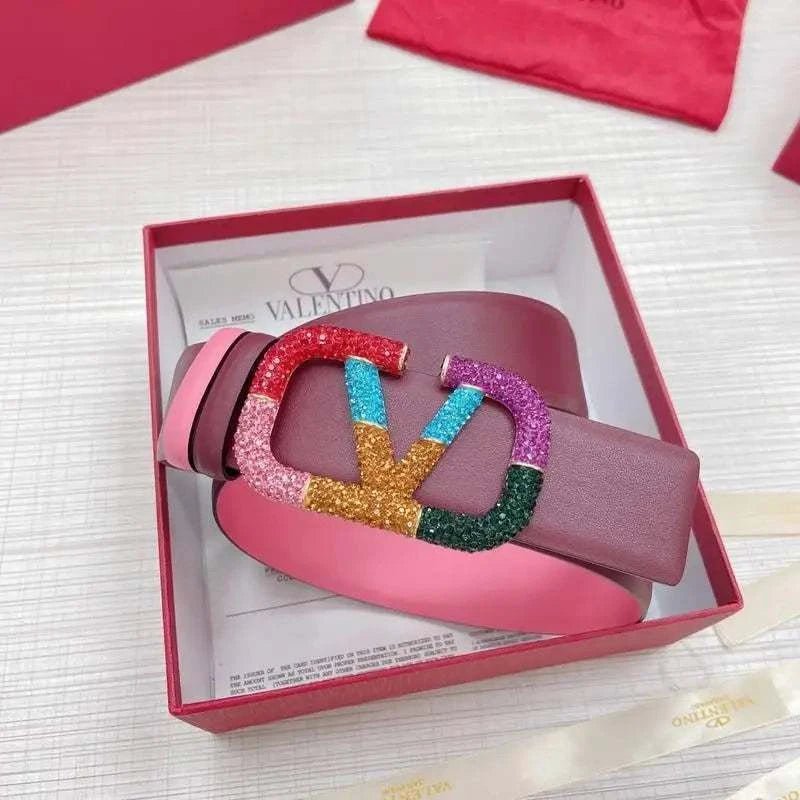 VALENTINO GARAVANI V logo Rainbow Reversible Leather Belt 'Pink/Brown' - Maven Couture Inc