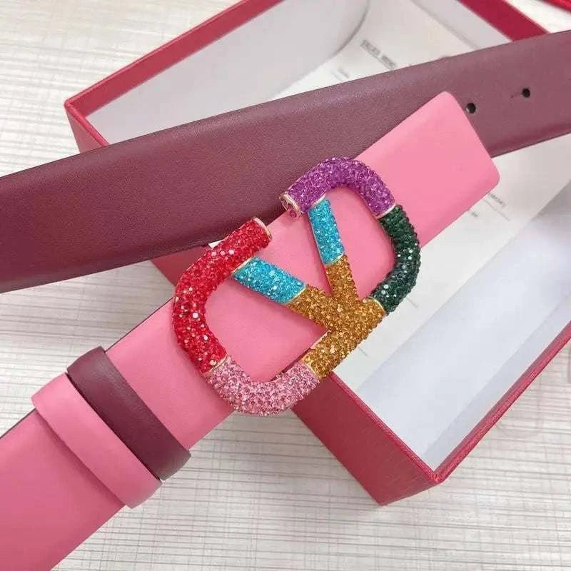 VALENTINO GARAVANI V logo Rainbow Reversible Leather Belt 'Pink/Brown' - Maven Couture Inc