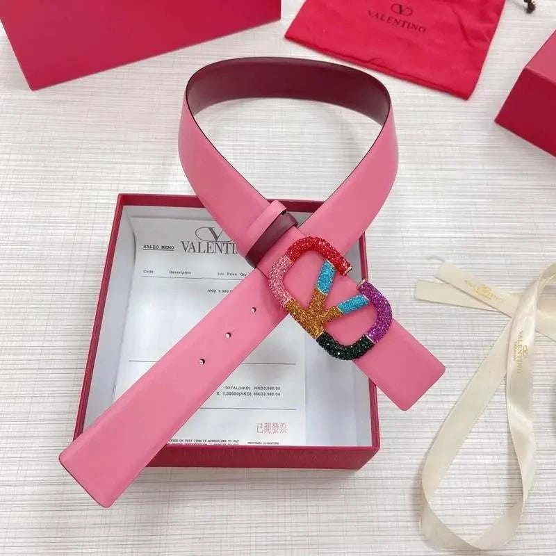 VALENTINO GARAVANI V logo Rainbow Reversible Leather Belt 'Pink/Red' - Maven Couture Inc
