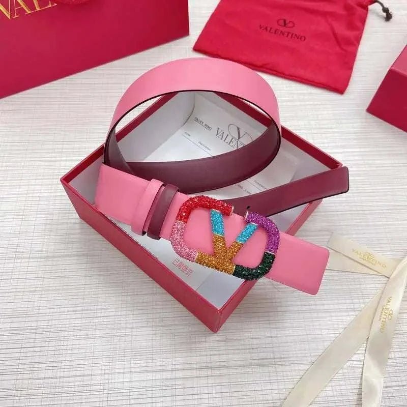 VALENTINO GARAVANI V logo Rainbow Reversible Leather Belt 'Pink/Red' - Maven Couture Inc